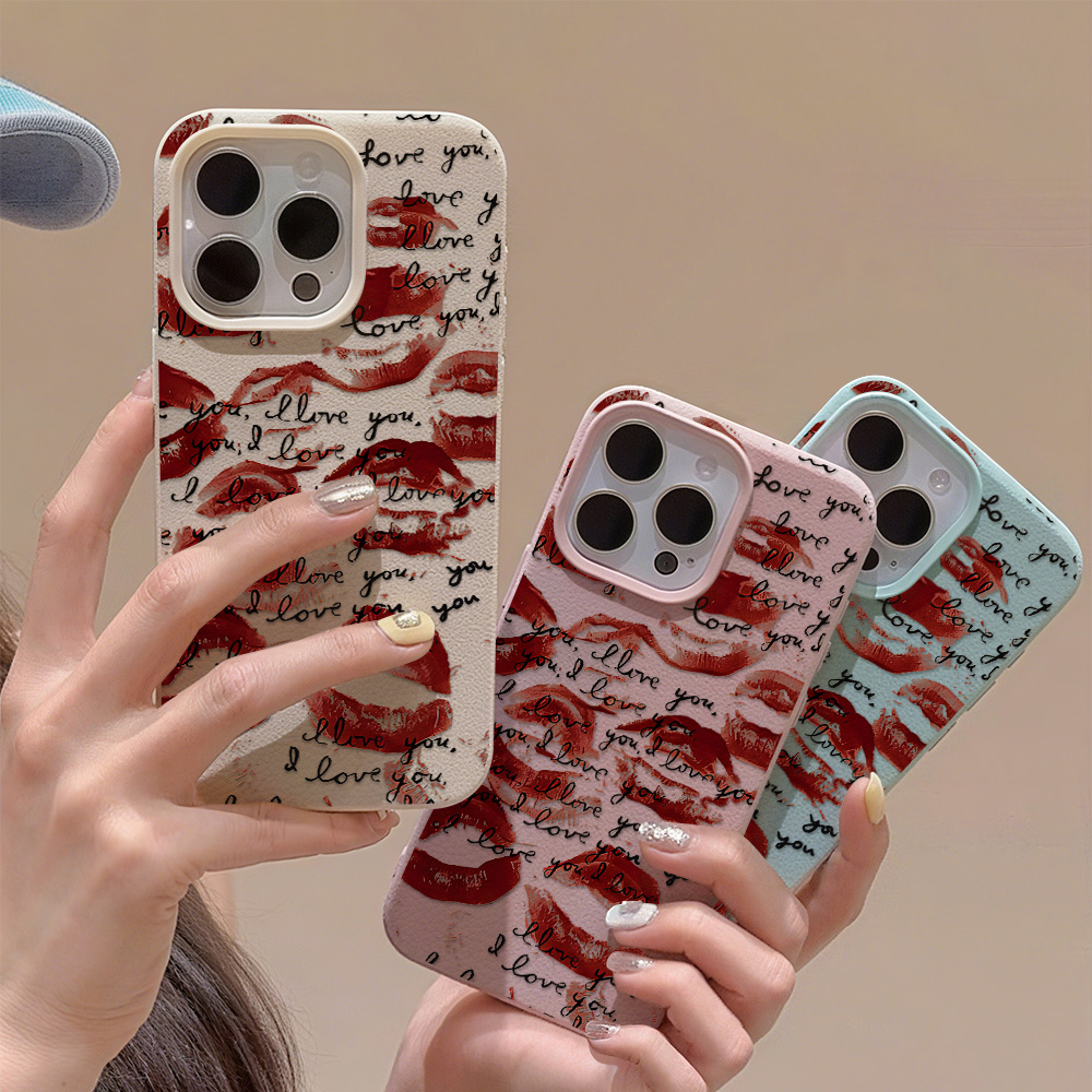Apple Iphone 15 - Bright Red Lips Leather Phone Case